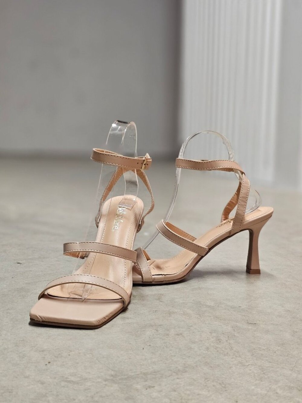 Strappy Nude Beige High Heel Sandals With Square Toe & Adjustable Ankle Strap Fo - Picture 3 of 15
